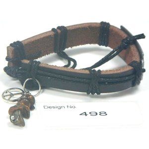 Tiger Eye-Gemstone-Leather Metal Charms Bracelets unisex Vintage Wrist Cuff 498